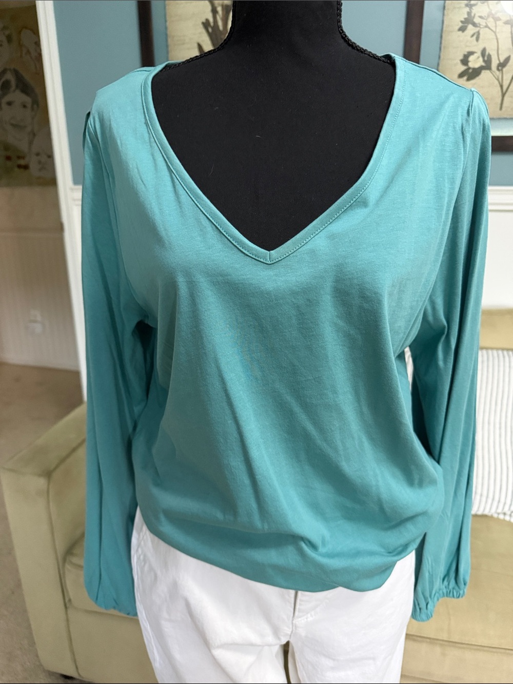 LOFT Teal V-Neck Long Sleeve Top